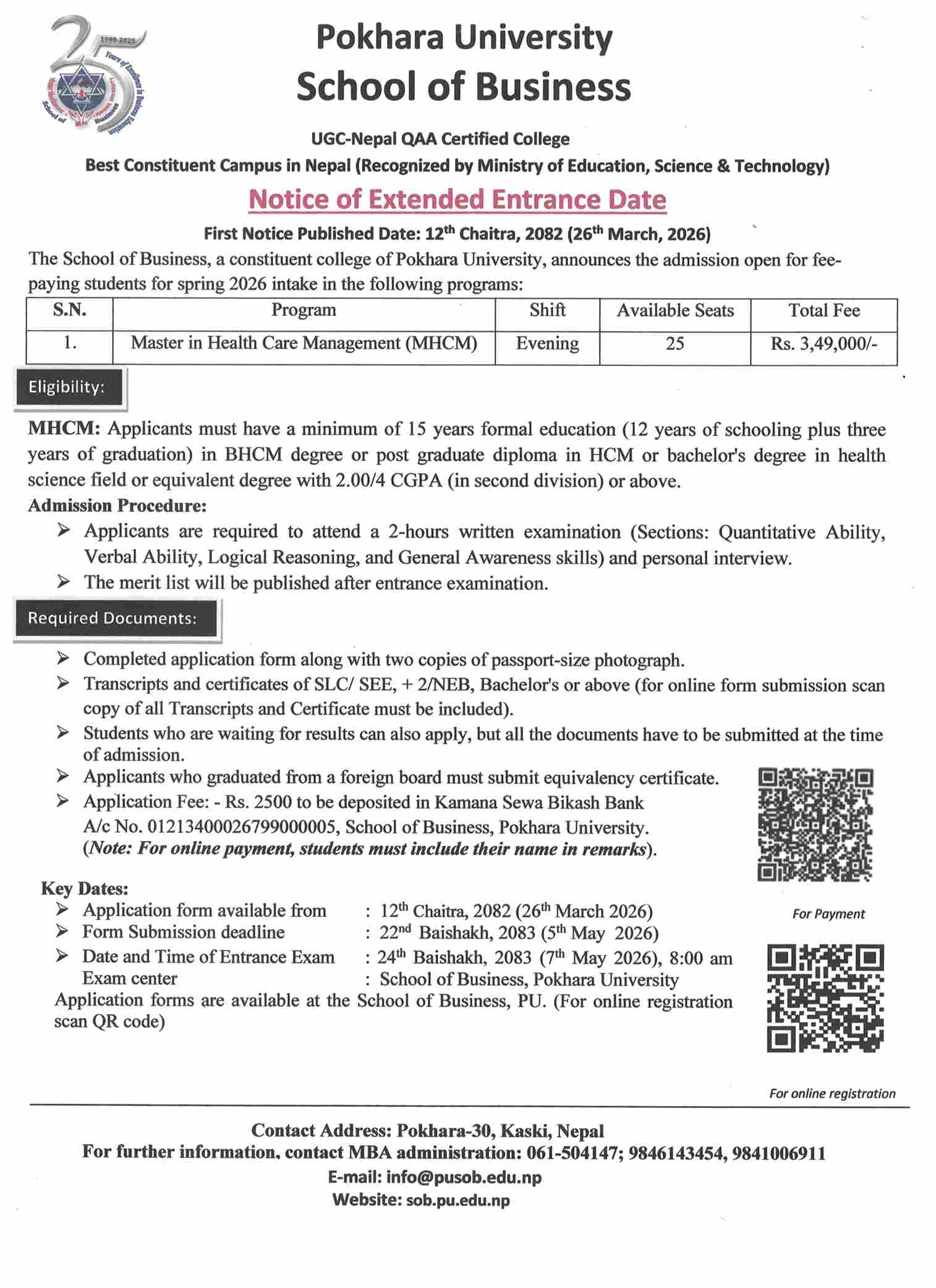 Admission Open for MHCM
